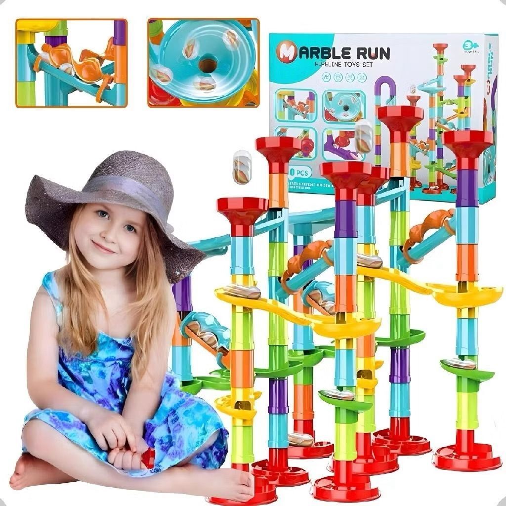 Brinquedo Educativo Pista de Montar Rola Bola 100P Construir Pista ...
