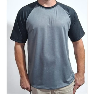 Camisetas Raglan Cinza chumbo com mangas Preta 100% Poliéster
