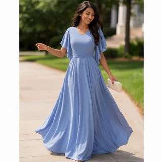 Vestido Feminino Longo Manga Sino