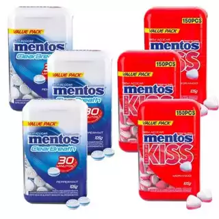 Kit Bala Mentos Kiss Sour Morango e Peppermint com 3 Unidades 105g Sem Açucar