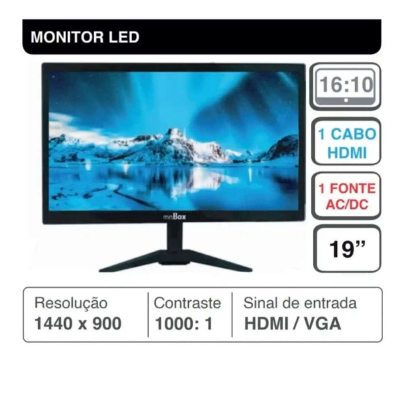 Monitor 19 Polegadas Led Hd 1440p Hdmi/Vga | Shopee Brasil