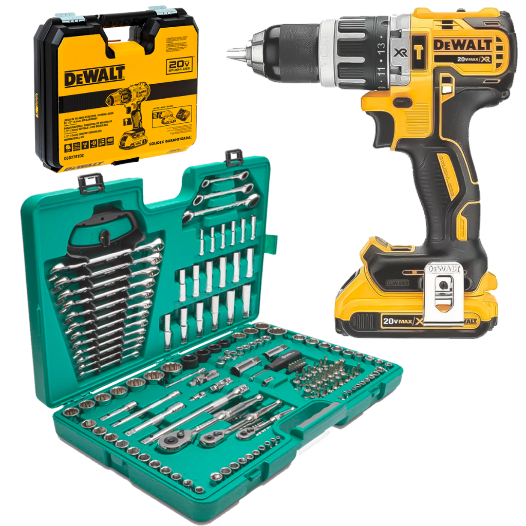 Kit Premium Completo SATA + DeWalt Jogo de Ferramentas 150 Peças +