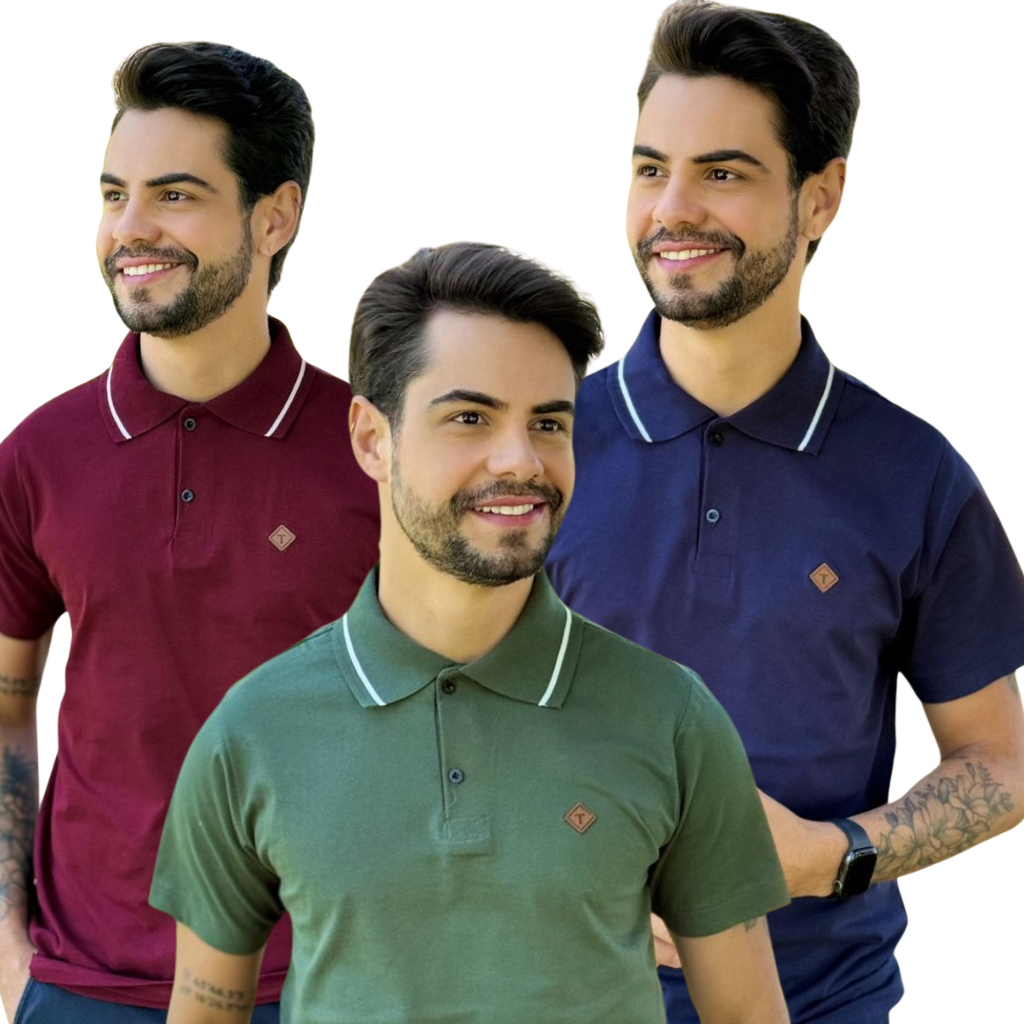 Kit 3 Camisetas Gola Polo Masculina 100% Algodão Malha fria. | Shopee ...