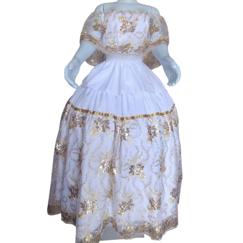 Conjunto/Roupa Luxo - Oxum/Pombo Gira - Branca com Dourado - Saia+Bata+ ...