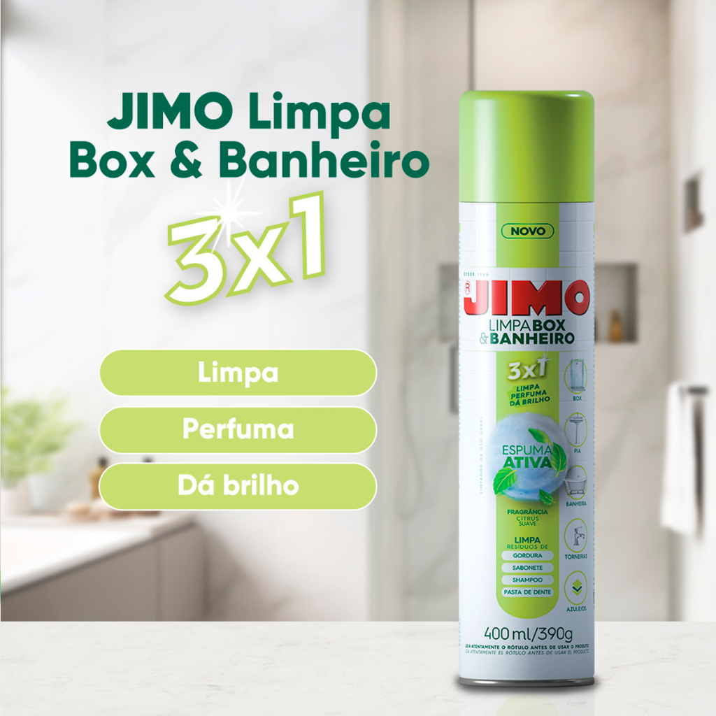Limpa BOX e BANHEIRO Spray JIMO 400ml Limpeza Profunda