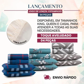 Kit Jogo Lençol Cama Box Casal, Queen, King Percal 400 Fios Estampado 04 Pçs Ponto Palito C/Elástico em Oferta na Shopee