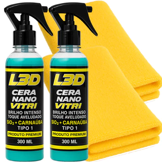 2 Ceras Cristalizadoras L3D + 2 Flanelas Microfibra Brilho Intenso e Fácil Aplicação em Oferta na Shopee
