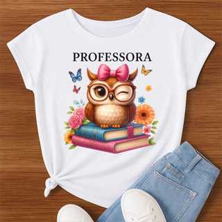 Camiseta Professora Feminina Estampa Coruja Fofa com Livros – Presente Criativo Educadora