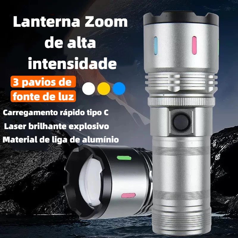 Lanterna Luz Forte Multifuncional , 6 Modos de Luz, Recarregável