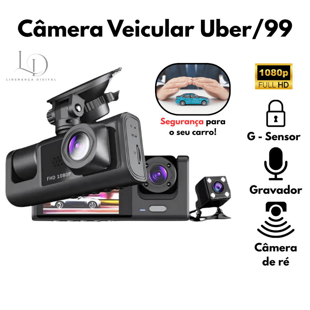 Câmera Veicular Automotiva Vision Hd 1080p Uber/99 para Carro Black Box ...
