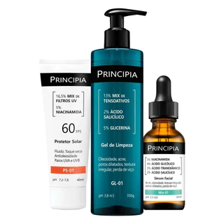 Principia Kit Anti-Acne - Trio com Gel de Limpeza GL-01 + Sérum Mix-01 + Protetor Solar Facial PS-01 em Oferta na Shopee