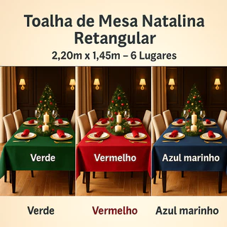 Toalha de Mesa Natal Retangular 2,20m x 1,45m Ceia de Natal - Decoração / Mesa Posta