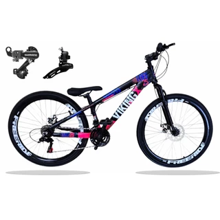 Bicicleta VikingX Tuff 25 Câmbios Shimano Aro 26 com Freios a Disco 21v Preto Rosa