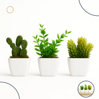 3 Vasos Decorativos Folhagens Artificiais Plantas Aritificias Cerejeiras Suculentas Eucalipto