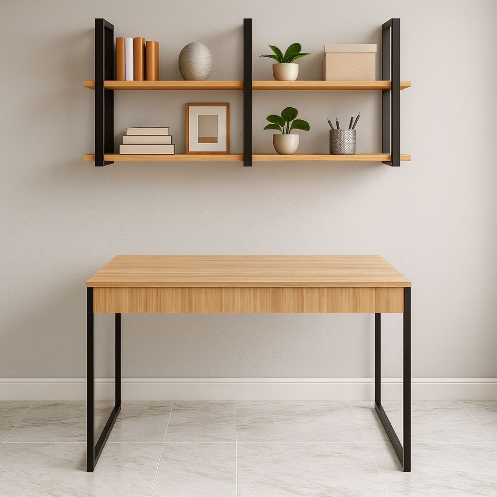 Conjunto Mesa de Escritório + Prateleira Dupla Suspensa Estilo ...
