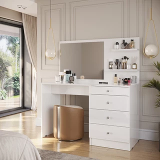 Penteadeira Princesa com Espelho Porta Jóias Objetos Para Quarto Branco - Oliart