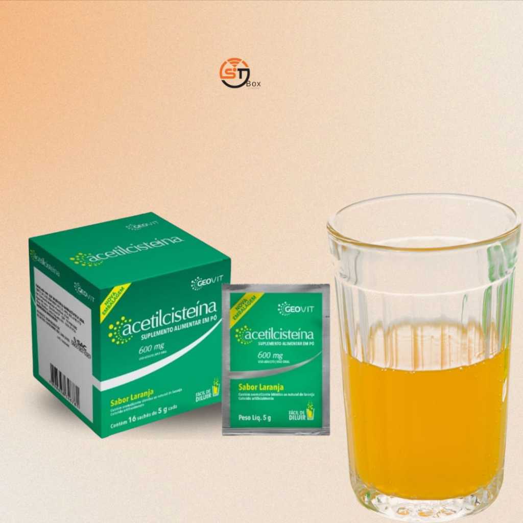 Acetilcisteína Geovit 600mg Suplemento Alimentar – Até 64 Sachês de 5g ...