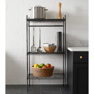 Estante Armário de Aço Aramado Multiuso Preto Ajustável + Suporte | Cozinha, Lavanderia e Quarto em Oferta na Shopee