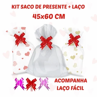 KIT Saco Presente Transparente + Laço 45x60cm Natal Lembrancinha Cesta
