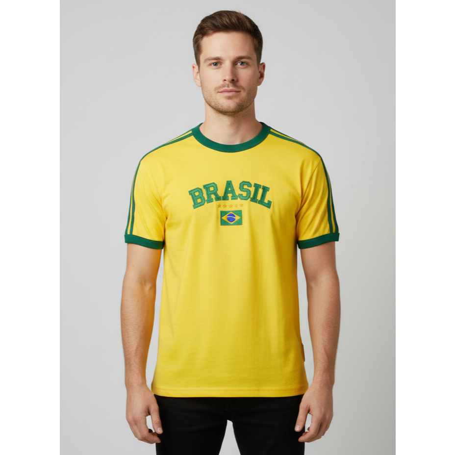 Blusa Bandeira Do Brasil Bordada Unissex - Amarela em Oferta na Shopee