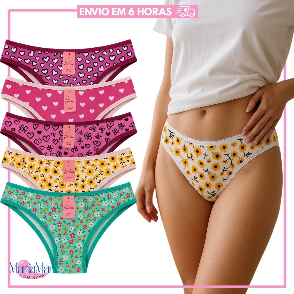 Kit Calcinhas de Algodão Modelo Tanga Conforto com Forro 100% Algodão