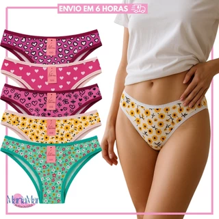 Kit Calcinhas de Algodão Modelo Tanga Conforto com Forro 100% Algodão