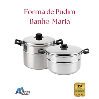 Panela Forma de Pudim Banho Maria com alça e tampa(nº 20 e 22), em Alumínio Polido, Motta Alumínios