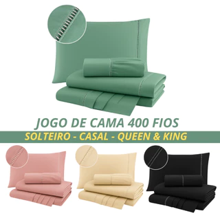 Kit Jogo Lençol 400 Fios Cama Queen Casal Solteiro King Micropercal Toque Acetinado Ponto Palito em Oferta na Shopee