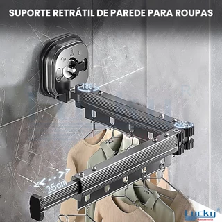 Cabideiro de Roupa Retrátil de Parede Varal Articulado Ventosa Suporte Retrátil 92cm Rotação 360