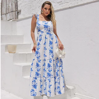 Vestido Longo Verão Florido Feminino Com Bojo e Forro Alça Com Babado  ( M G e GG ) em Oferta na Shopee