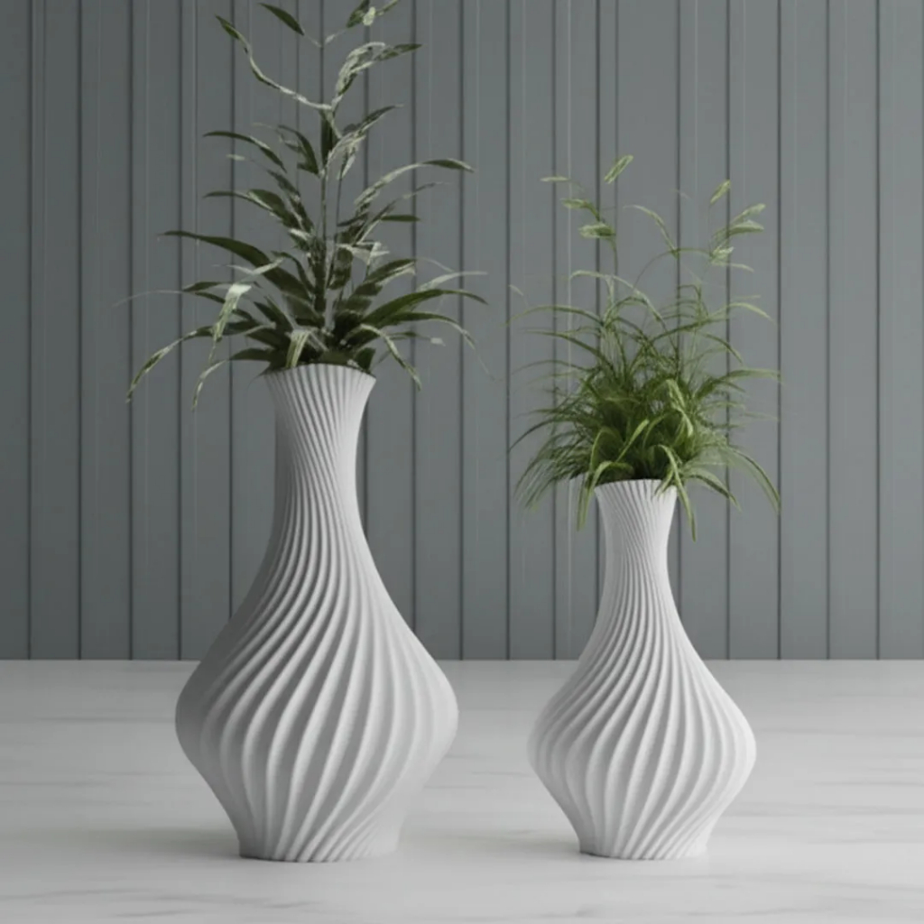 Kit 2 Vasos Decorativos em Espiral impresso em 3D