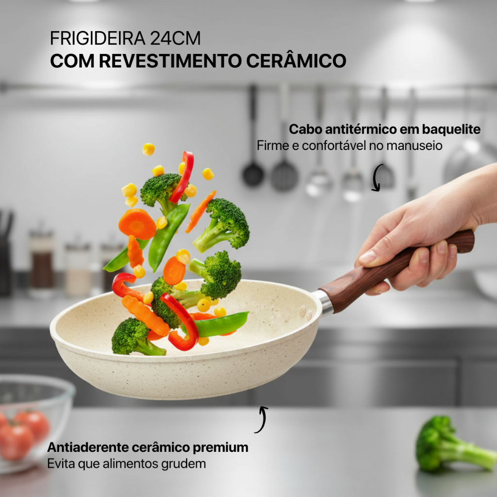 Frigideira com Revestimento Cerâmica Antiaderente Não Gruda Sem Óleo ...