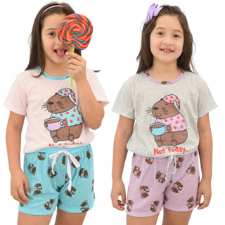 Pijama Feminino Infantil Capivara Malha Confortável e Elegante Não da Bolinha em Oferta na Shopee