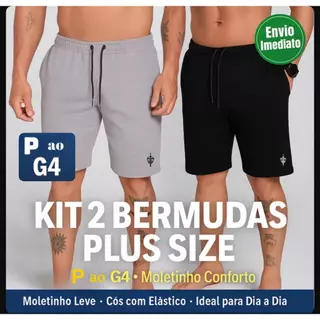 Kit 2 Short Moletom Masculino Plus Size - Cos Elastico Com Amarraçao Bermuda De Academia P ao G4