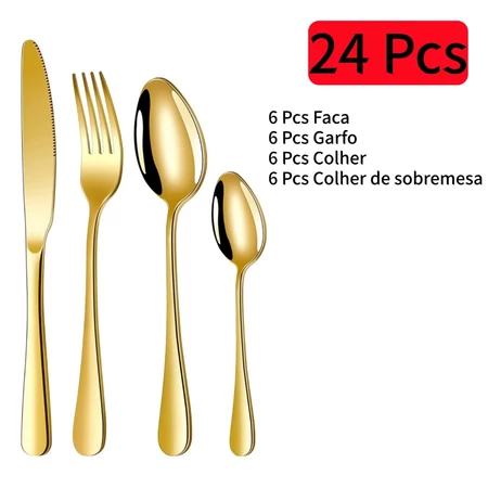 24 peças jogo de faca dourado