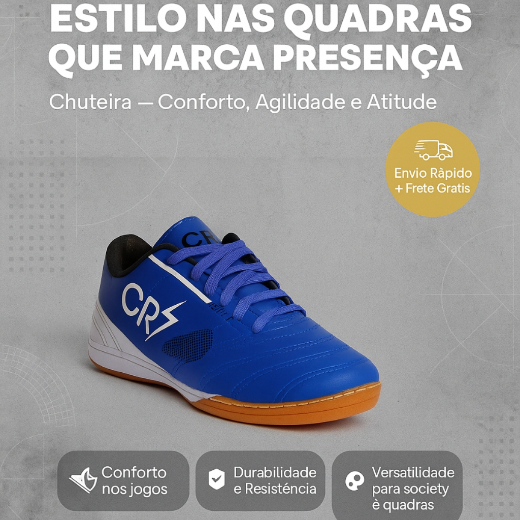 Chuteira CR7 Futsal Quadra Masculina Infantil Leve, Segura e