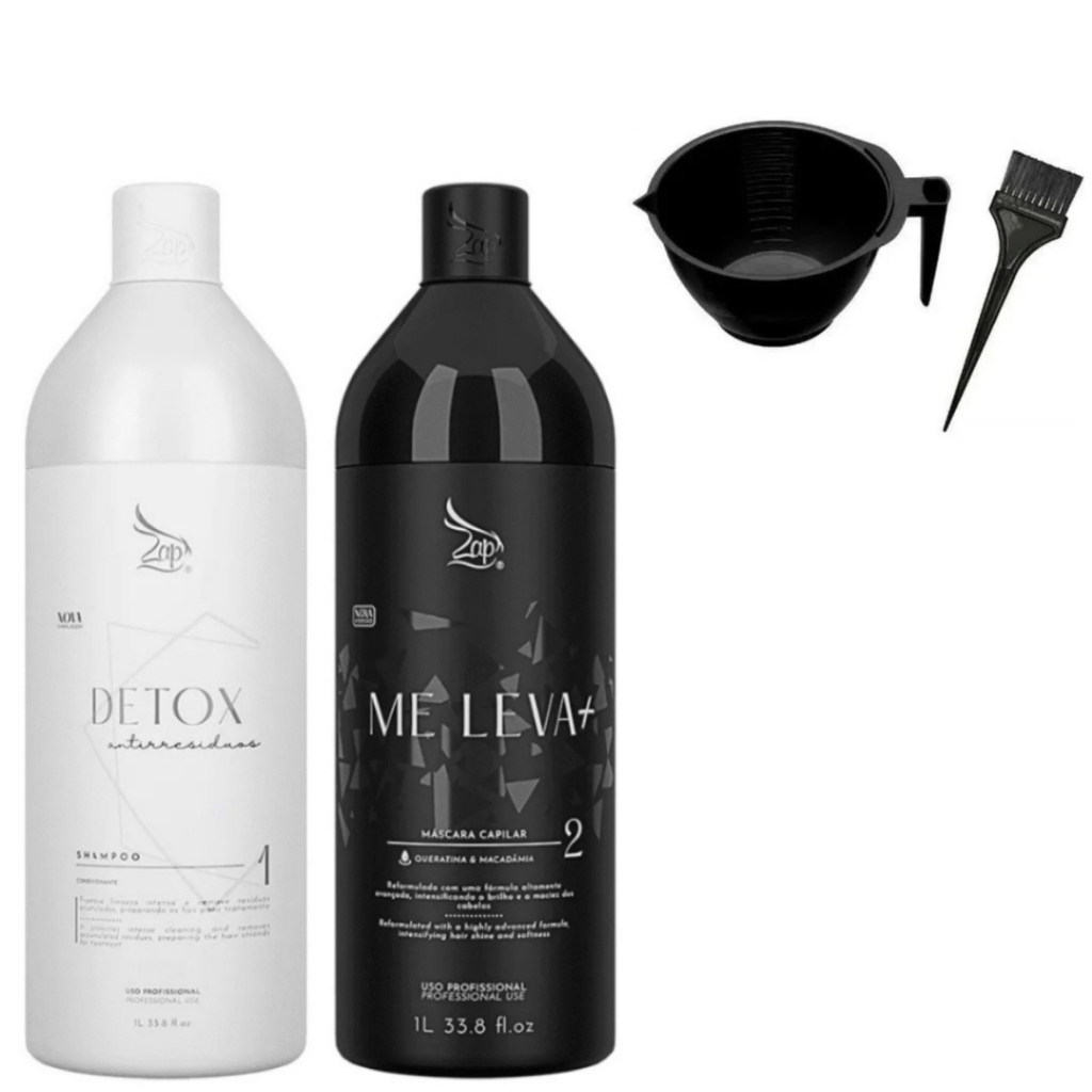 Kit Alisadora Zap Shampoo Detox + Máscara Me Leva 1L Original