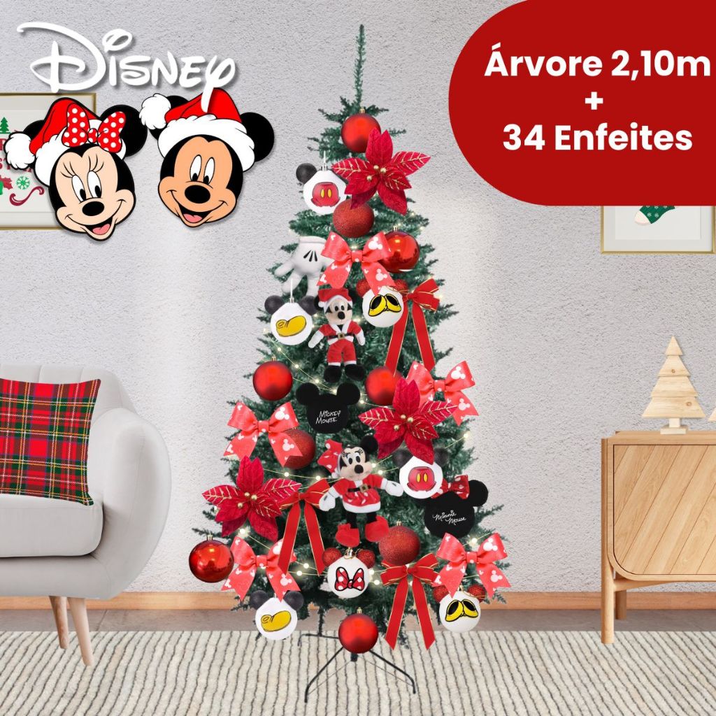 Árvore de Natal Mickey Mouse e Minnie Disney 2,10m + 34 Enfeites ...