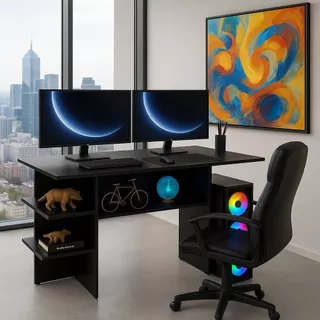QUEIMA DE ESTOQUE - Mesa Gamer Escrivaninha Multiuso p/ Notebook e Quarto - Cor Preto