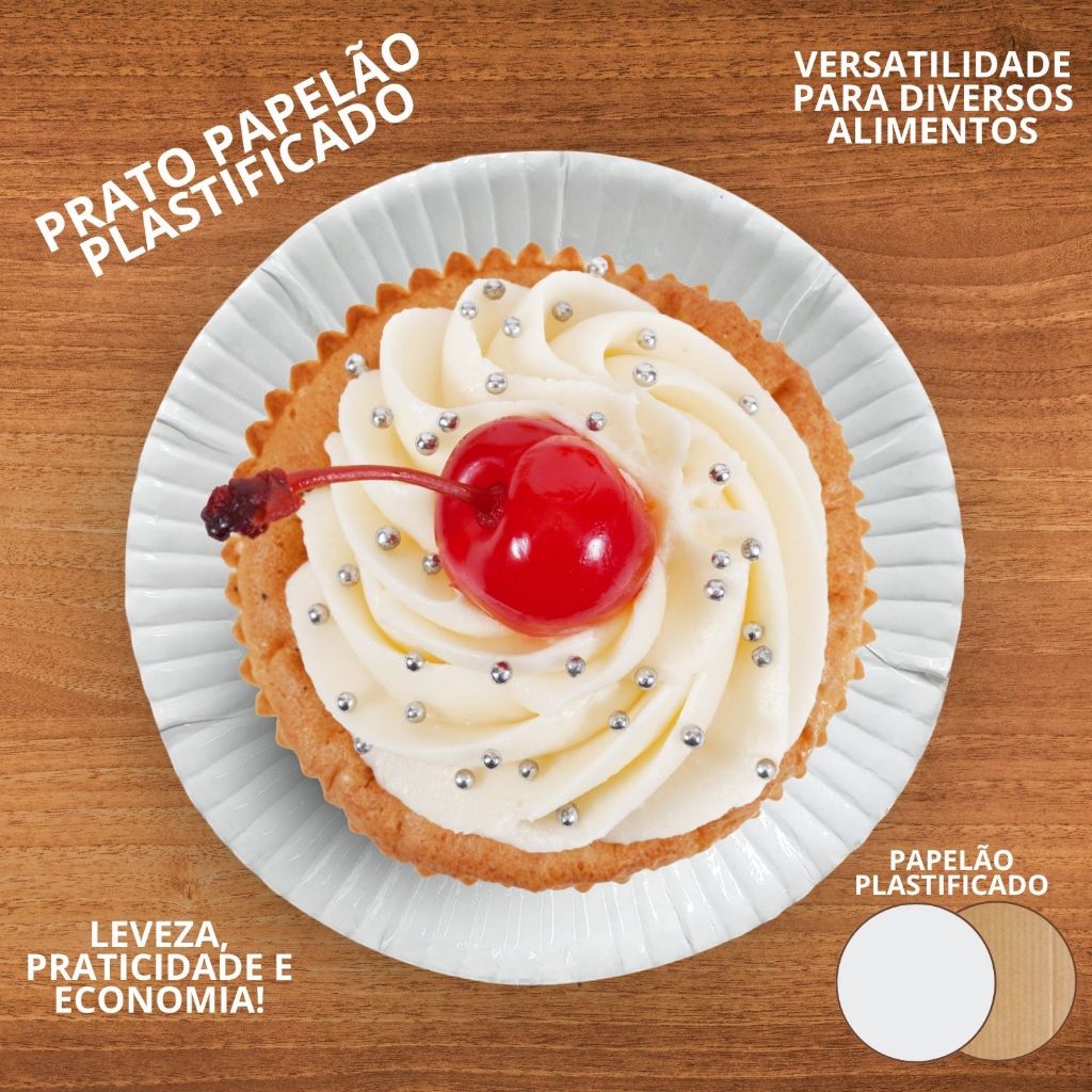 Prato De Papelão Branco PC 100 Unidades Plastificado Para Bolo Festa ...