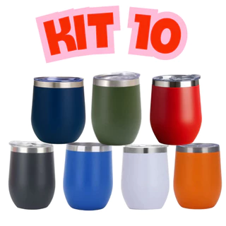 KIT 10 Copo Cuia Ovo Térmica 350ml Com Tampa Acrílica para Lancheira Envio Imediato
