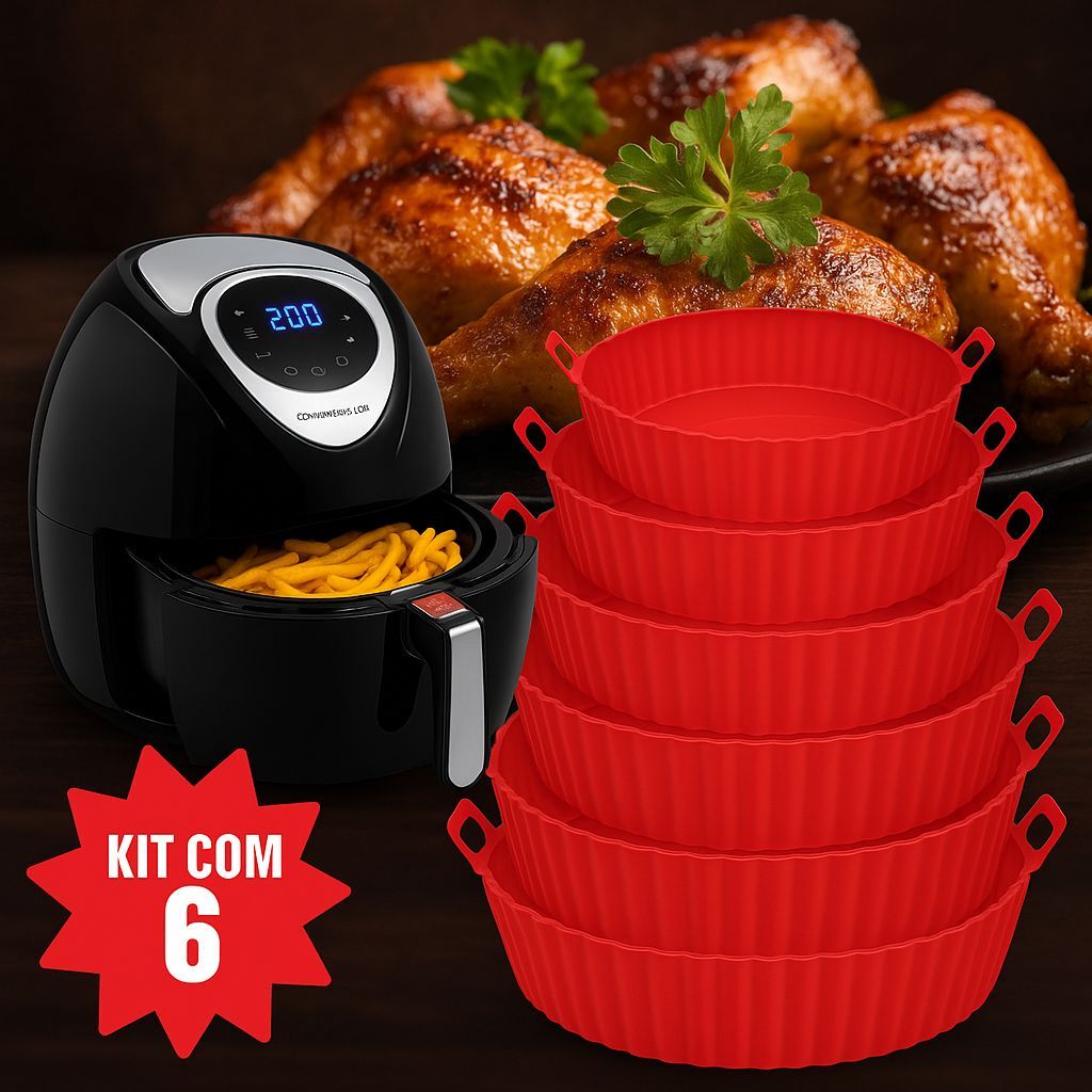 Kit 6 Forma de Silicone para Fritadeira Air Fryer com Alça Antiaderente Cozinha