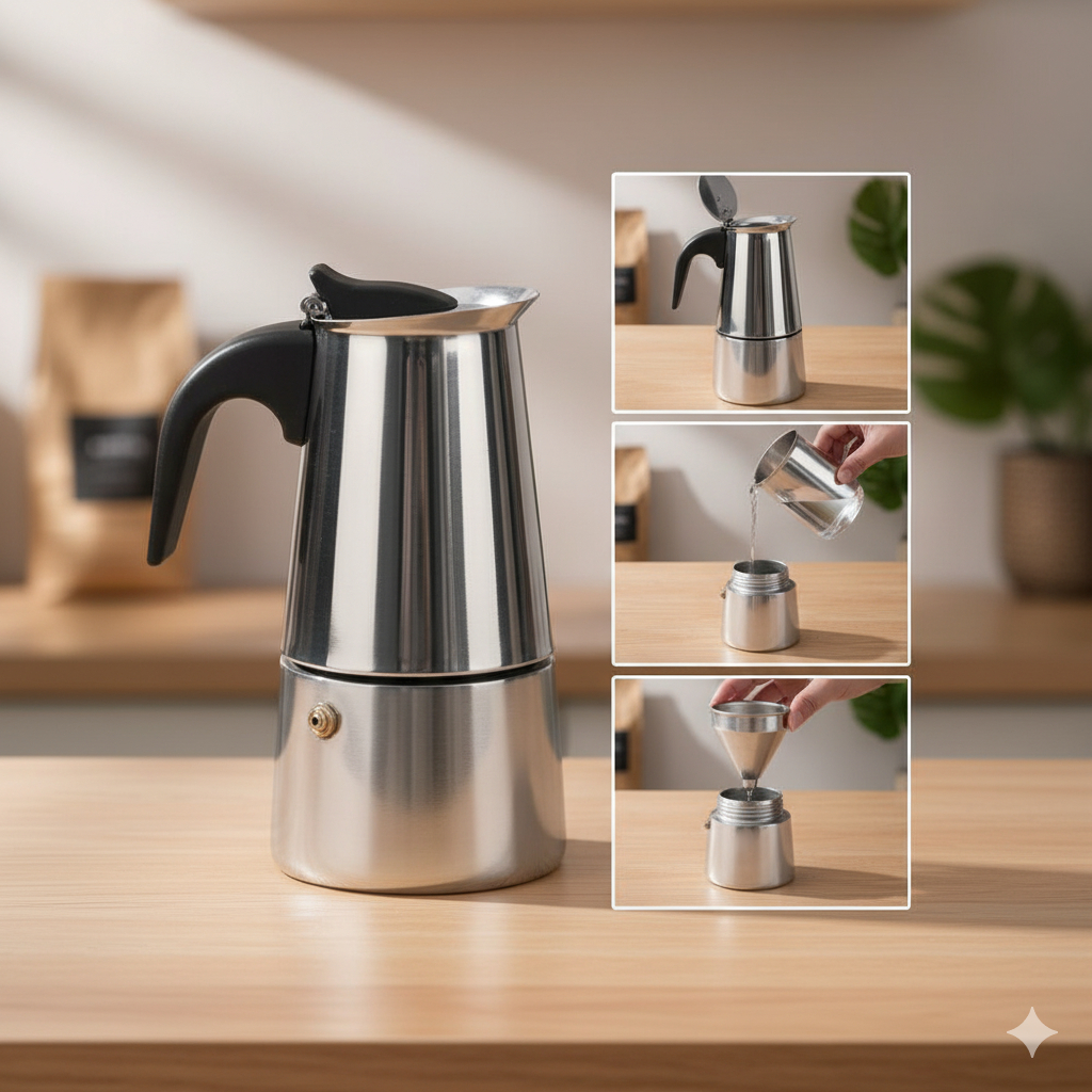 Cafeteira Italiana Inox Premium 6 Xícaras – Moka Expresso Gourmet