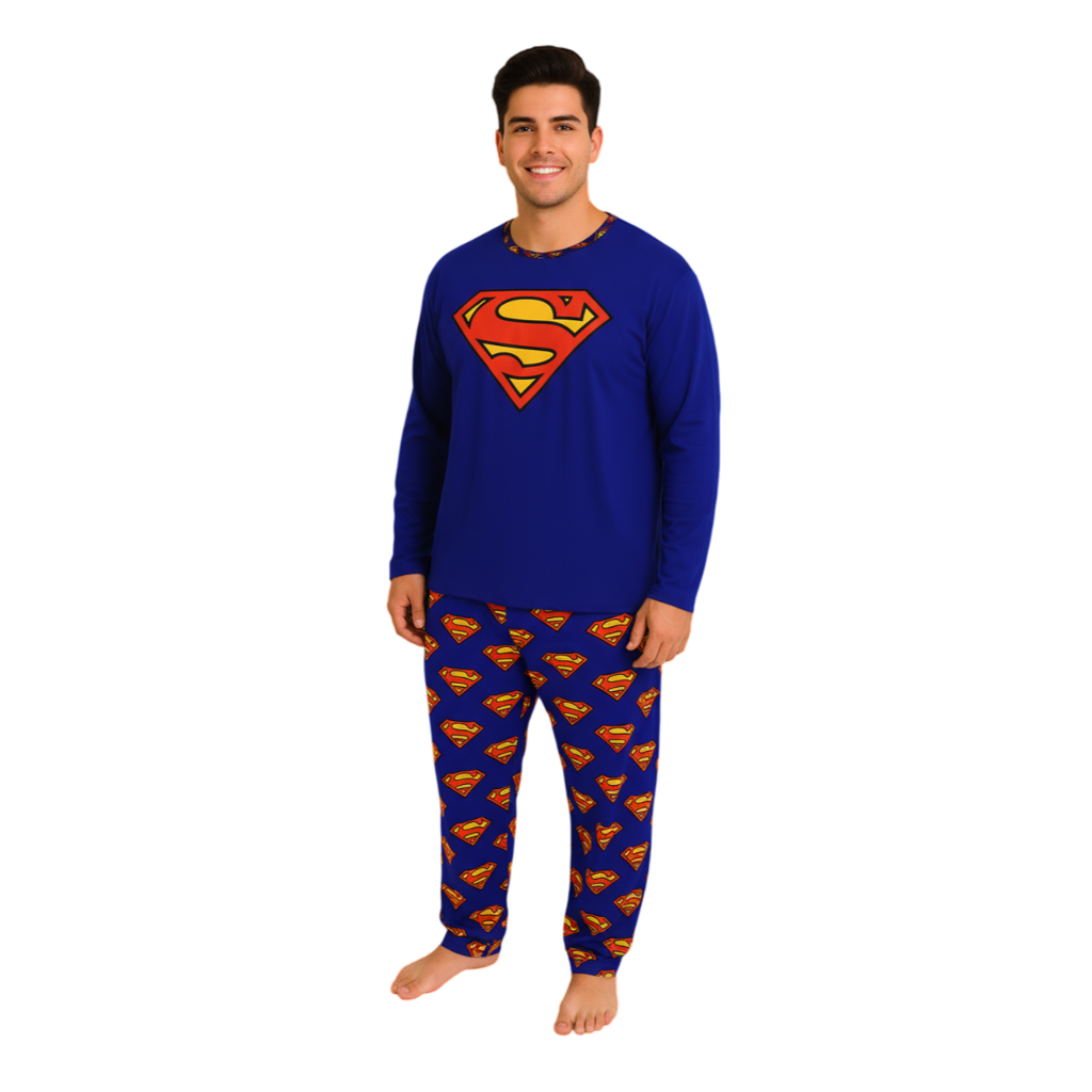 Pijama Masculino Adulto Super Heróis Manga Longa Calça Personagem Quentinho Confortável Frio em Oferta na Shopee