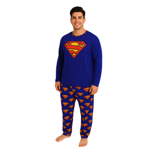 Pijama Masculino Adulto Super Heróis Manga Longa Calça Personagem Quentinho Confortável Frio em Oferta na Shopee
