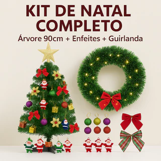 Kit de Natal com Árvore 90cm + Enfeites + Guirlanda Completo e Pronto para Montar