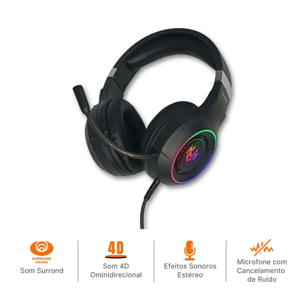 Headset Gamer Fone com Microfone Mancer Twilight, RGB, Drivers