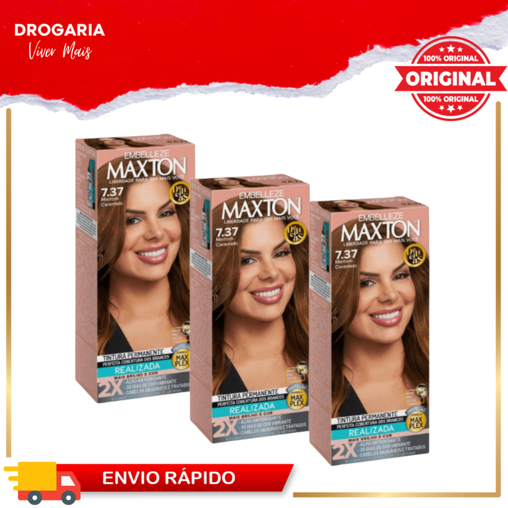 KIT COM 3 UN COLORAÇÃO MAXTON 50G 07.37 MARROM CARAMELO. | Shopee Brasil