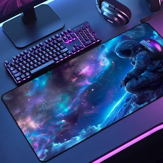 Mouse Pad Grande Astronauta 65x30 70x35 80x35 90x40 90x50 120x60 Antiderrapante Borda Costurada