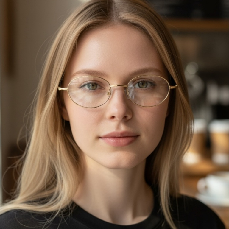 ARAMCAO DE OCULOS OVAL METAL LENTE ANTI AZUL DESIGN MINIMALISTA ESTILO COREANO